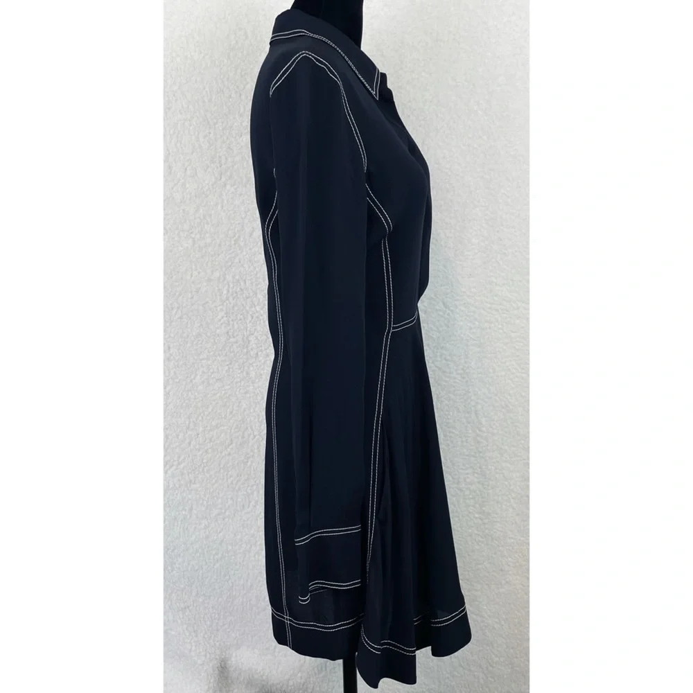 STELLA MCCARTNEY • 100% Silk Navy Contrast-Stitch Collared Mini Dress, S - Picture 4 of 16